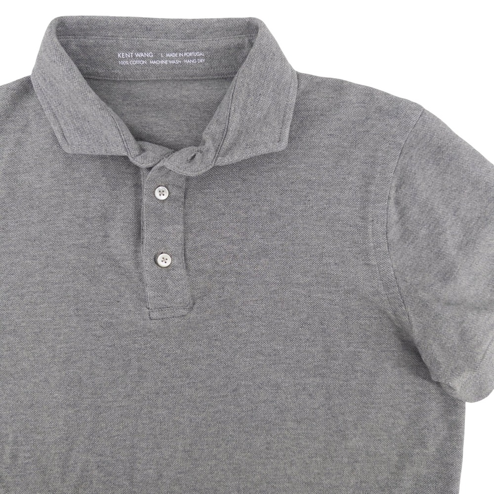 Kent Wang Mens Large Polo Shirt Grey Short Sleeve Pique Cotton Slim‎ Fit Preppy